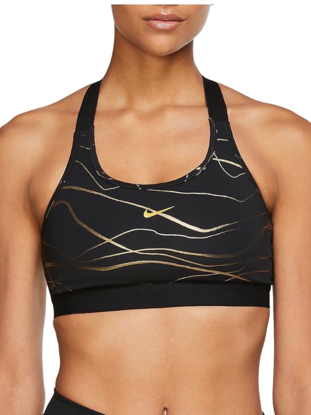 NEW Nike Swoosh Icon Clash Dry Bra Sports Black Gold Women's Size L